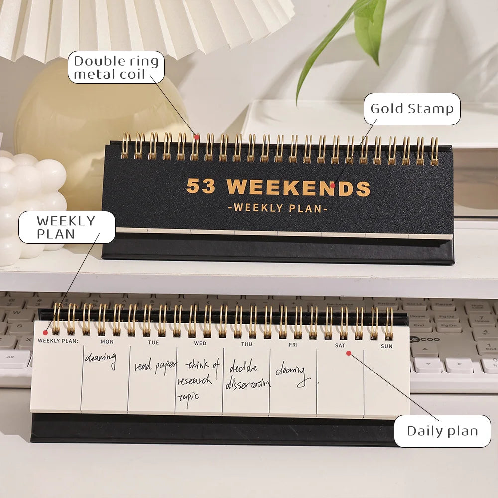 53 sheets Simple Horizontal 53 Weekends Weekly Plan Undated Coil Spiral Weekly Planner Student Schedules Memo Pad Plan Calendar