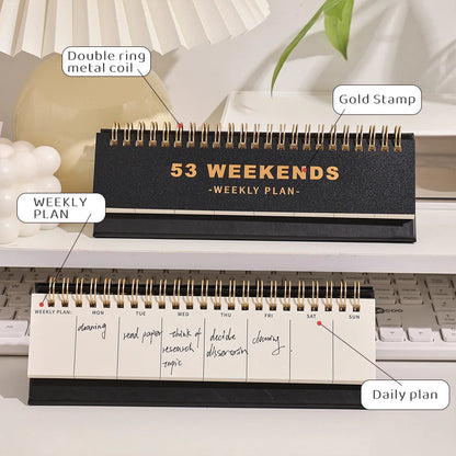 53 sheets Simple Horizontal 53 Weekends Weekly Plan Undated Coil Spiral Weekly Planner Student Schedules Memo Pad Plan Calendar