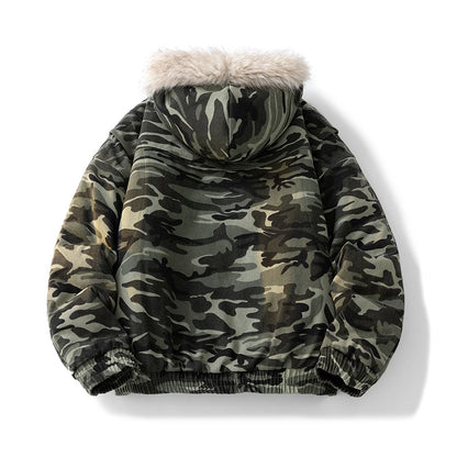 Camouflage Thick Parkas Winter New High Quality Men's Solid Color Wool Collar Anti Cold Parkas Comfortable Men's Cotton Jacket