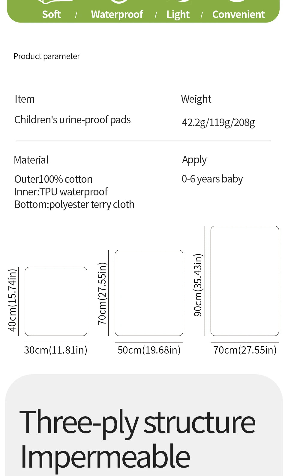 Children's Urine-proof Pads Waterproof Washable Mattress Urine Mat Bed Protector Urine Pads Cloth Breathable for 0-6 Years Baby