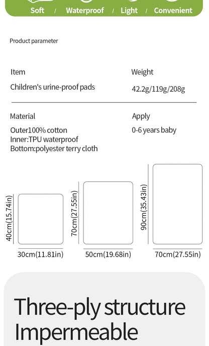 Children's Urine-proof Pads Waterproof Washable Mattress Urine Mat Bed Protector Urine Pads Cloth Breathable for 0-6 Years Baby