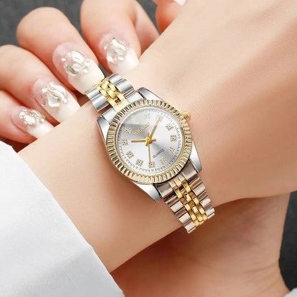 Luxury Rhinestone Women Watches Stainless Steel Band Quartz Wristwatch Clock Gift Reloj Mujer（Without Box）
