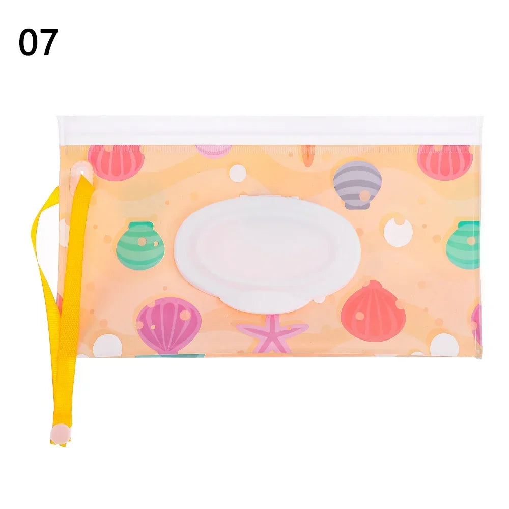 Cute EVA Baby Wet Wipe Pouch Wipes Holder Case Flip Cover Snap-Strap Reusable Refillable Wet Wipe Bag Outdoor Home Tissue Box