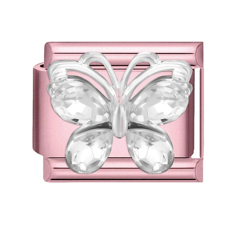 Pink Color Y2K Butterfly Star Bow Rabbit Heart Pendant Italian Charm Links Fit 9mm Stainless Steel Bracelet DIY Making Gifts