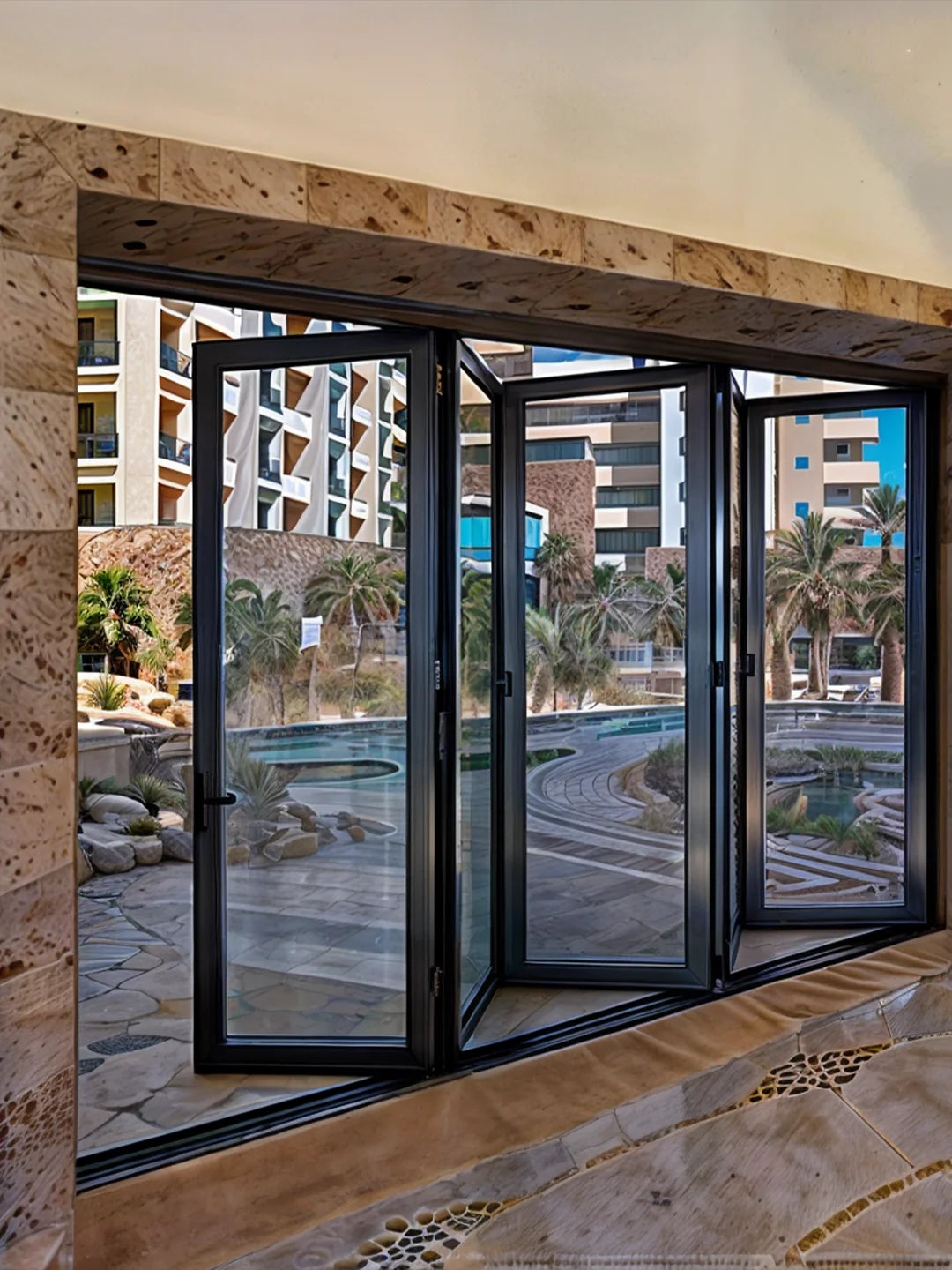 Sixinalu Folding Door Thermal Break Aluminum Profile Alloy Frame Sliding Accordion Door Custom Double-glazed Tempered Glass