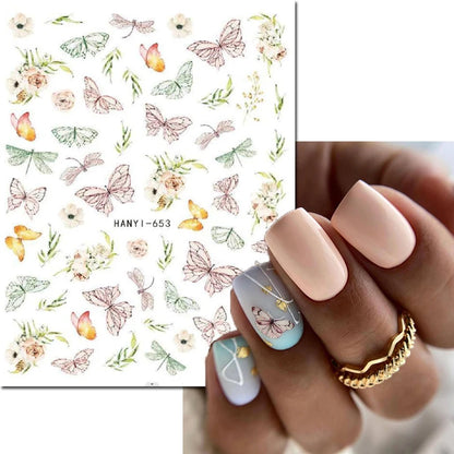 3d Nail Art Decals Elegant White RoyalBlue Roses Flowers Adhesive Sliders Nail Stickers Decoration For Nail Manicure