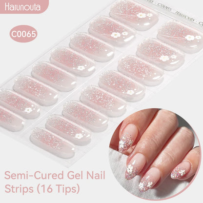 Gradient Auroras Semi Cured Gel Nail Strips Sparkly Shinning DIY Gel Polish Stickers for Nails Works with UV/LED Nail Lamps