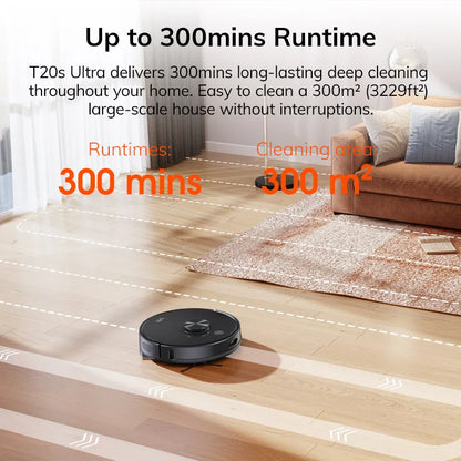 ILIFE T20s Ultra Robot Vacuum Cleaner with Self-Emptying Station, 10000Pa Suction, 4600mAh Battery, 300 Min Max Runtime
