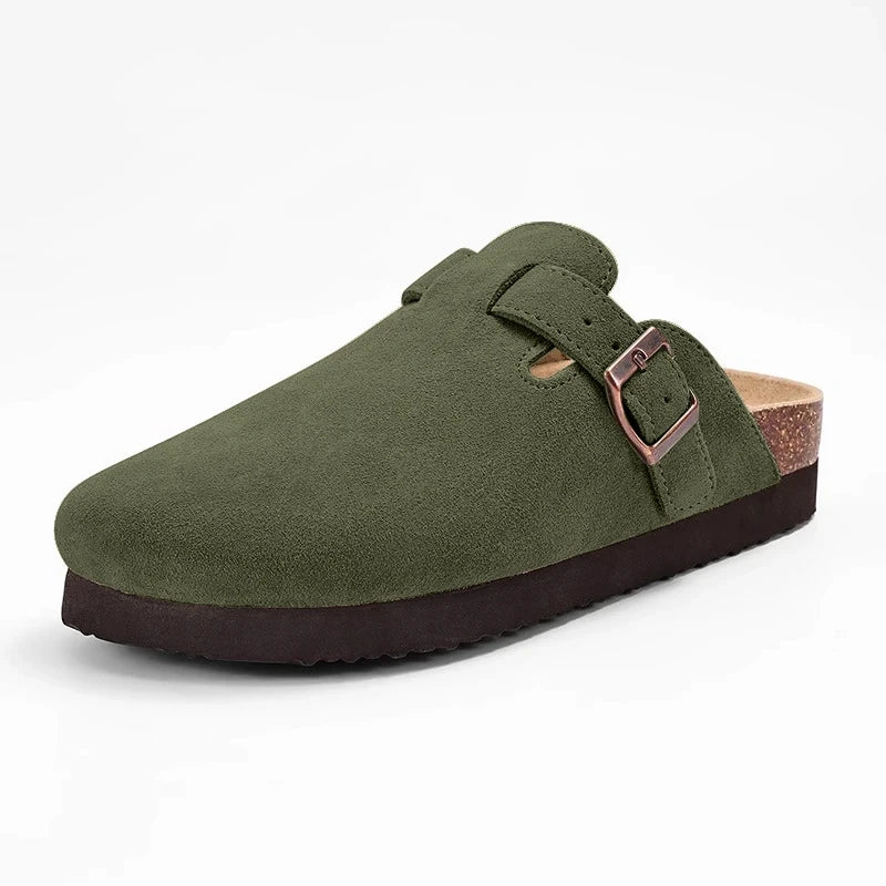 Shevalues Men's Suede Clogs Soft Leather Mules Men New Summer Men Cork Sandals Comfort Slip On Unisex Clogs With Arch Support