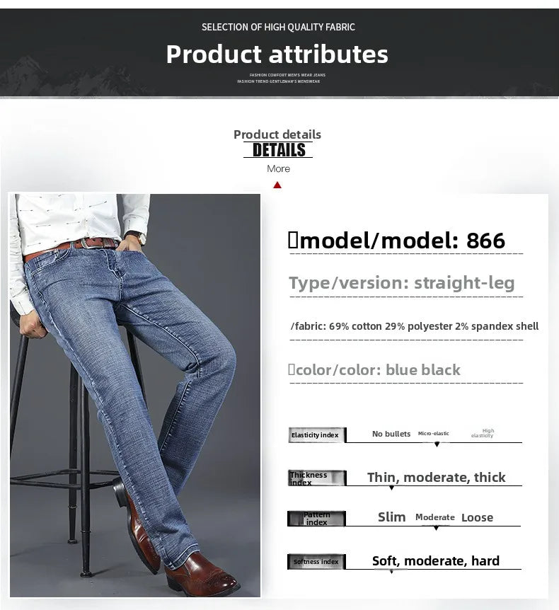 2026 Brand Slim Washed Jeans Casual Straight Stretch Fashion Classic Blue Black Work Denim Trousers Male Brand Clothing