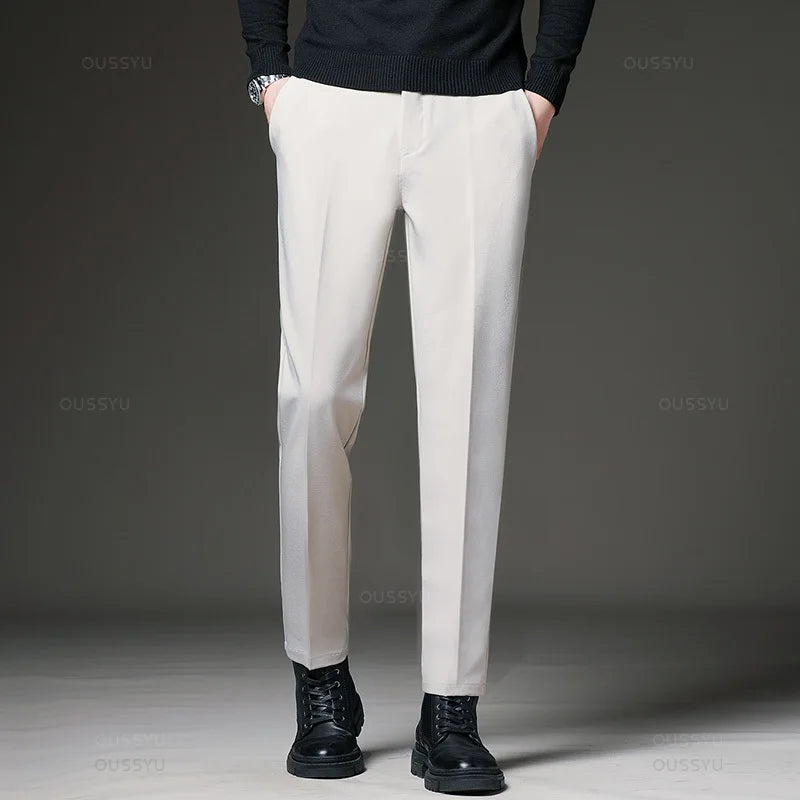 Autumn Winter Men‘s Suit Pants Slim Business Office Elastic Waist Black Grey Classic Pant Korean Trousers Male Plus Size 28-38