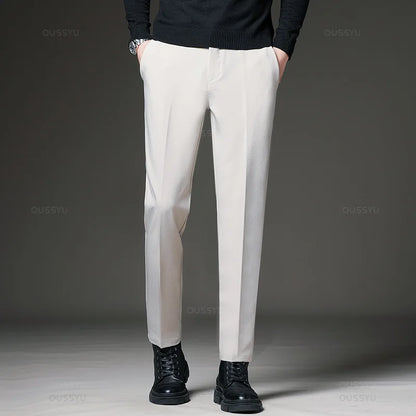 Autumn Winter Men‘s Suit Pants Slim Business Office Elastic Waist Black Grey Classic Pant Korean Trousers Male Plus Size 28-38