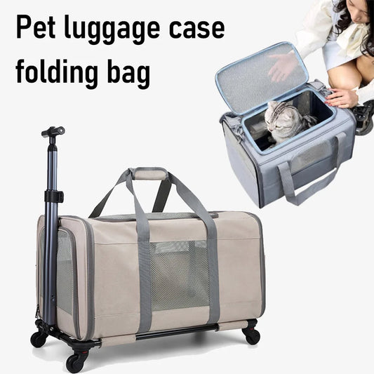 Storage Bags Pet Dogs Trolley Foldable Dogs Backpack Transport Box for Oxford Fabric Dogs Carts with 4 Wheels Transport Bag with Rollers and Safety Belt for Travel