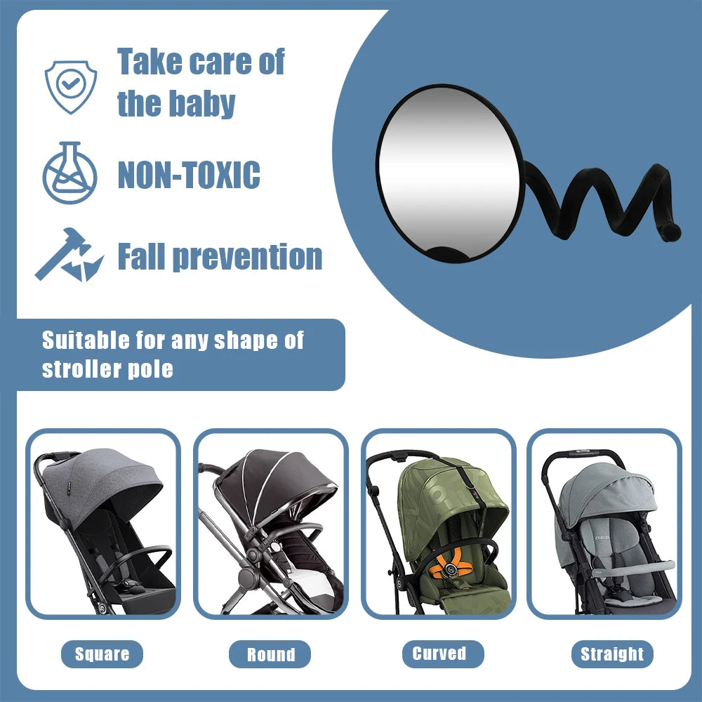 1PC Stroller Mirror - Adjustable 360° Crash Tested And Shatterproof Stroller Mirror with silicone leg- See Baby's Face on Walks.