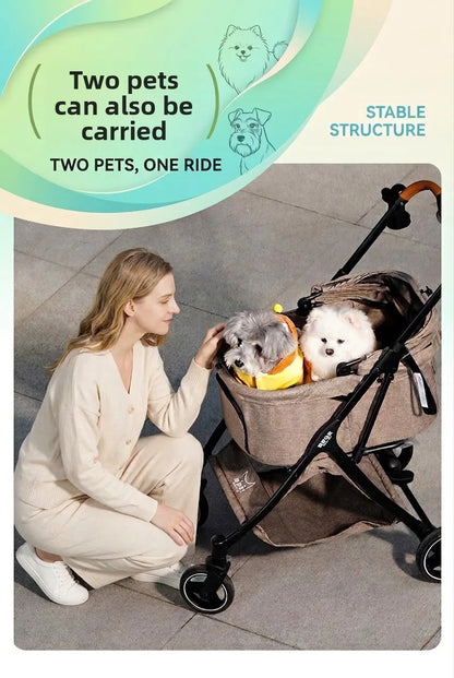 Breathable Large Space Pet Stroller One-Click Foldable Detachable Hand Cart For Dogs Cats Outdoor Travel