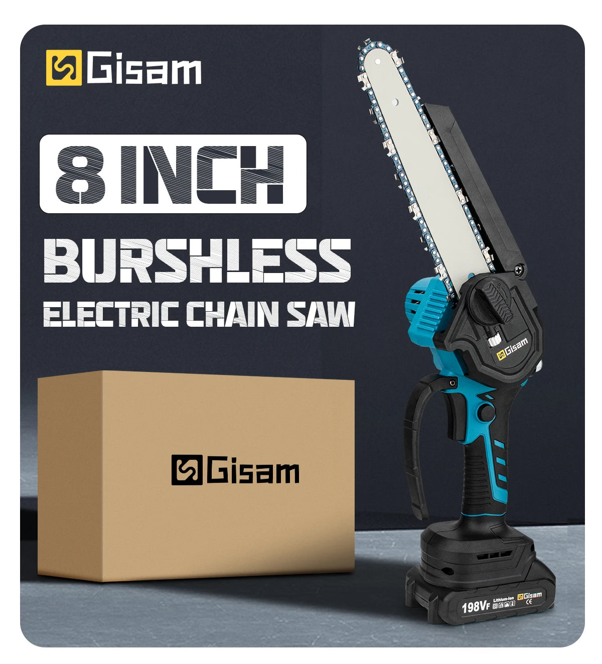 Gisam 8 Inch Brushless Electric Saw One-handed  Electirc ChainSaw Woodworking Garden Tool Pruning Saw For Makita 18v Battery Pin