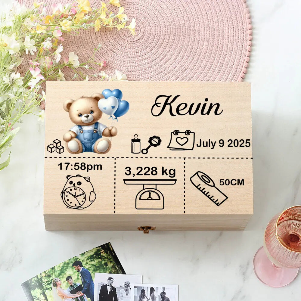 Custom Baby Wooden Memory Box Newbron Shower Gift Personalized Infant  Keepsake Box Baby Birth Stats Box Umbilical Cord Box