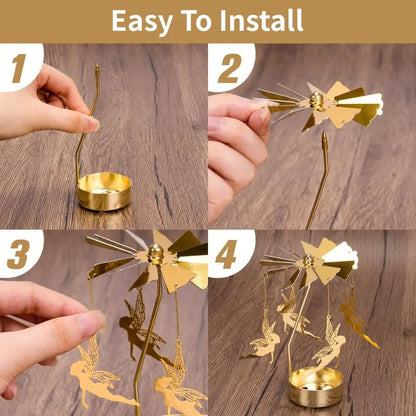 Metal Rotating Candle Holder Heat-Powered Rotation Elegance Style Spinner Carousel Rotating Mechanism Tea Light Holder