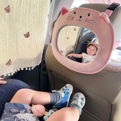 Adjustable Baby Car Rearview Mirror with Cartoon Plush Toy Multifunctional Safety Seat Interior Decoration for Cars