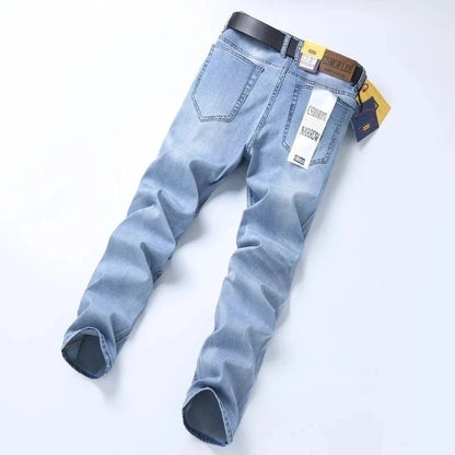 2026 Spring Summer Thin Jeans Classic Style Fashion Stretch Regular Fit Denim Trousers Male Brand Men's Washed Light Blue