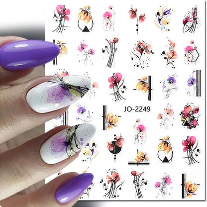 3d Nails Art Decals Spring Fruits Pink Full Tips Peony Magnolia Flowers Adhesive Sliders Stickers Decoration For Nails Manicure
