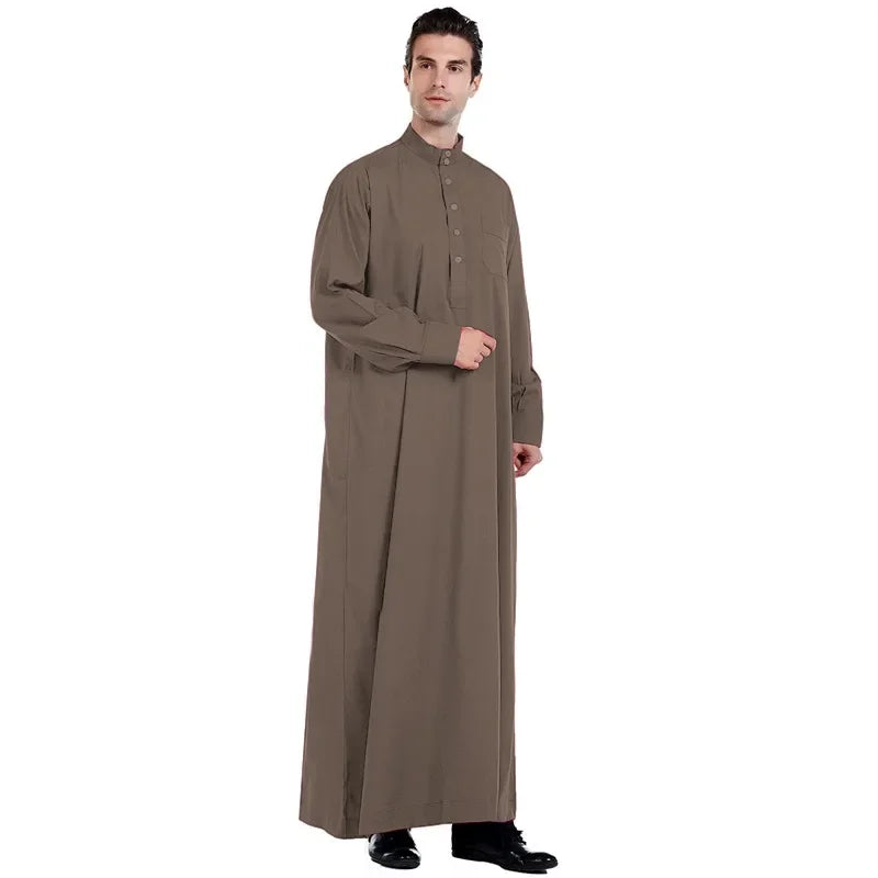 Men Dishdasha Muslim Long Sleeve Dress Daffah Thobe Jubba Saudi Arab Thoub Kaftan Islamic Clothing Robes Abaya Dubai Middle East