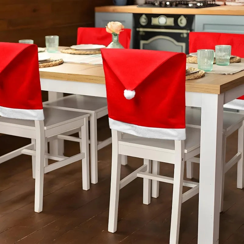 Santa Hat Chair Cover Red Non-woven Chair Back Cover Xmas Table Decoration Dining Chair Protector Christmas Party Supplies