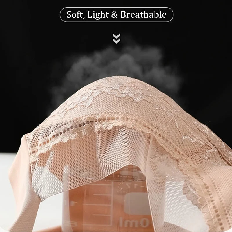 3Pcs Women Lace Bra Perspective Push Up Ice Silk Deep V Bralette Bra Sexy Lingerie Tops Plus Size Cup Mom's underwear L-5XL