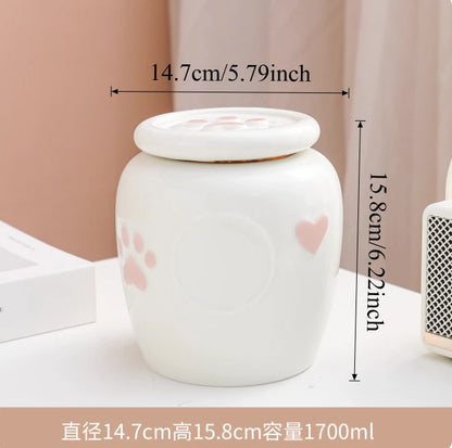 1pc Ceramic Pet Urn, Funeral Cremation Urn for Cats and Dogs, Pet Hair Covered Commemorative Jar,Household Pet Funeral Supplies