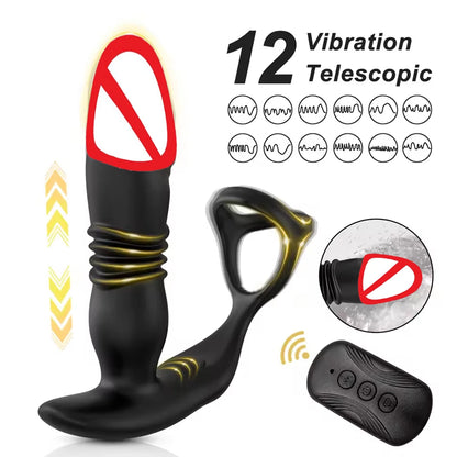 APP Control Male Thrusting Prostate Massager Anal Vibrator for Men Delay Ejaculation Penis Cock Ring Butt Plug Sex Toy for Adult