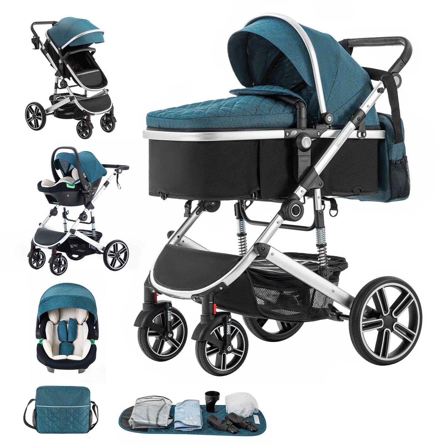 Baby Stroller 3 in 1 Luxurious Portable Travel Baby Carriage Fold Pram High Landscape Aluminum Frame Newborn Infant Stroller