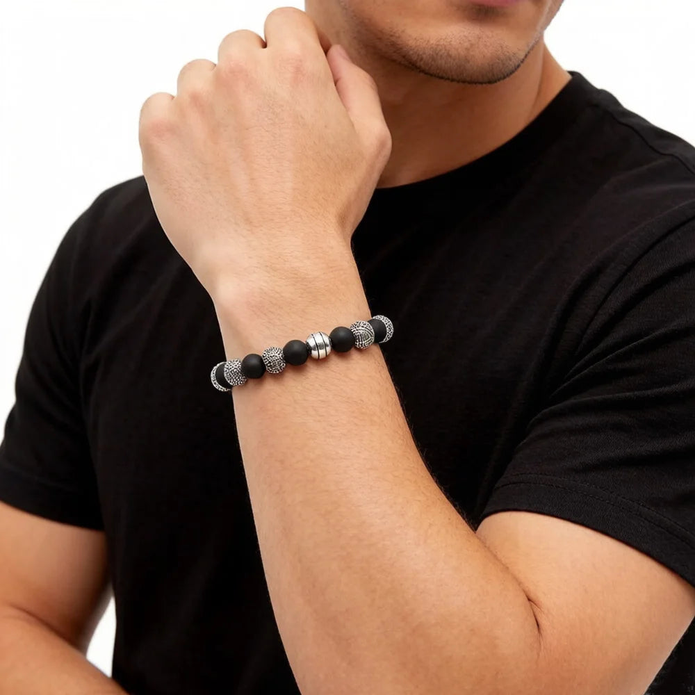 Bracelet Hero Rebel Bead Europe Style Fashion Jewelry Gift For Men And Women,In Sterling Silver And Black Obsidian