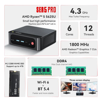 Beelink SER5 Max AMD Ryzen7 7735HS SER3 R3 3200U R5 5500U 5625U DDR4 16G RAM 500G Mini PC Support WiFi6 Type-C Desktop Computer