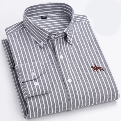 Basic Oxford Dress Shirt For Men Long Sleeve 100% Pure Cotton Solid  Casual Plaid Striped Social Business Male Regular-Fit S-6XL