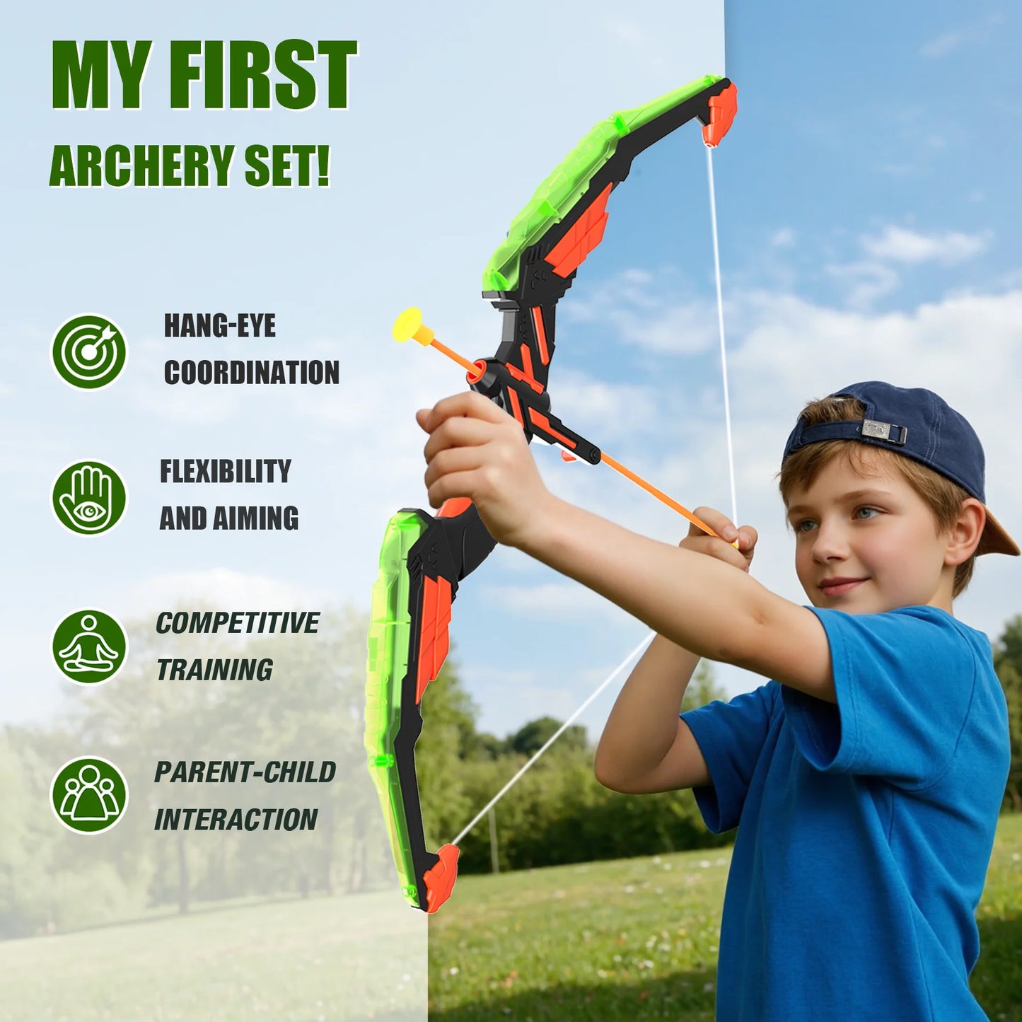 Bow and Arrow Set for Kids with LED Lights-Archery Set with 12 Suction Cup Arrows, Quivers & Standing Target, Outdoor Toys for Kids Boys & Girls Ages 3-12 Years Old