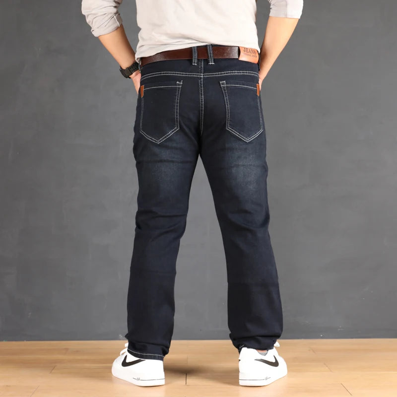 47-160KG Plus Size Men's Jeans Autumn Spring Black Blue Pants Straight Business Loose Long Trousers Cotton Jeans Male Clothing