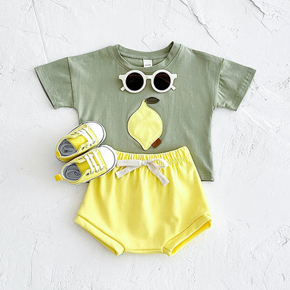 Newborn Summer Baby Clothes 2PCS Infant Toddler Set Fruit Lemon Print Round Neck T-shirt+Shorts Boys Girls Outfit Set 1-3Y