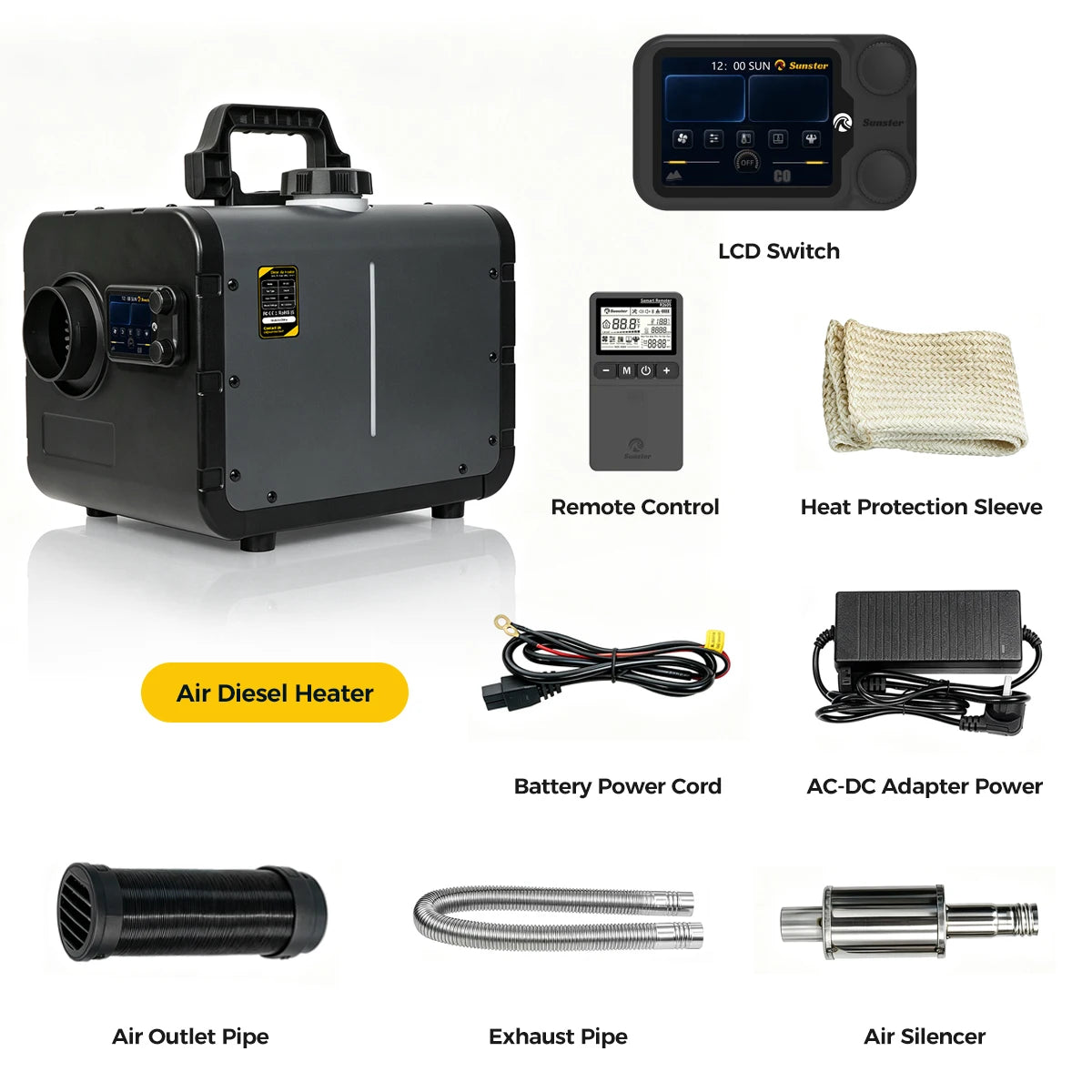 8KW Diesel Air Heater WiFi &Bluetooth App Control 12V/24V DC & 110-240V AC Dual Brushless Motor CO Monitor Remote Parking Heater
