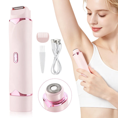 Electric Shaver for Women Waterproof Wet & Dry Hair Razors 2 in 1 Double Head Portable Bikini Hair Trimmer Detachable Head Shave
