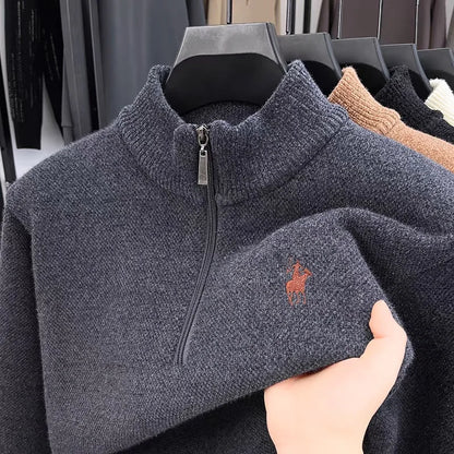 High quality half zipper knitted sweater men fashion luxury brand embroidery designer new top plush warm thick casual men's wear