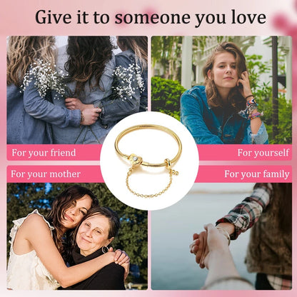 Original Bracelet 925 Sterling Silver Charm Bracelet 17-20CM Golden Heart Love Key Clover Bracelet Bangle Women Jewelry Gift