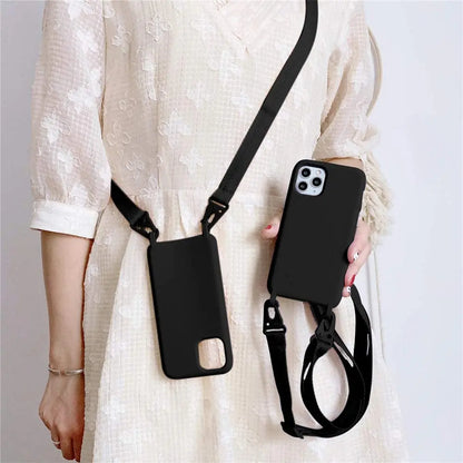 2024 Silicone Lanyard Phone Case For iPhone 12 13 Mini 14 15 16 Pro Max X XR XS Cover With Neck Strap Crossbody Necklace Cord