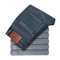 Winter Warm Men's Jeans Fleece Thickened Elastic Smoke Gray Black Business Straight Casual Denim Pants Brand Man PlushClothes