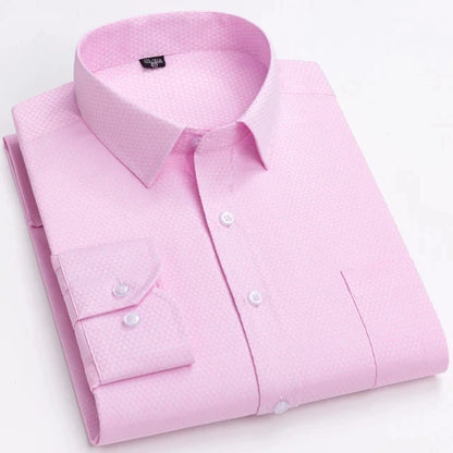Men's Long Sleeve Shirt High-quality Fashion Casual Print Plaid Stripe Single Pocket Fit Business Formal Office Four Season Top