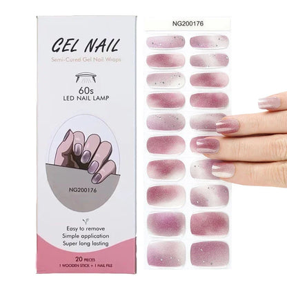16/18/20Tips Semi-Cured Gel Nail Strips Adhesive Full Cover Stickers for Nails UV Lamp Need Press On Nails Fashion Manicure