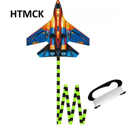 HTMCK Fighter Jet Kite 45cm Large Plane Kite With 100m Line Handle Outdoor Sport Flying Kites For Kids Adults Beach Park Easy To