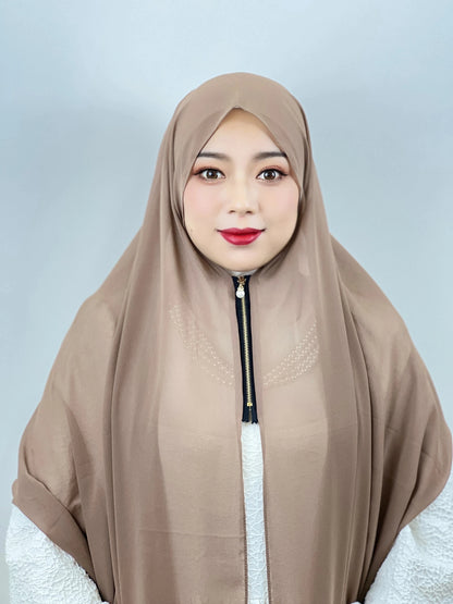 Muslim Hijab Arab Turkish Hijab with Zipper Chiffon Scarf Women's Fashion Plain Hijab Wrap Solid Color Shawl Headscaf 71x180cm