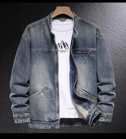 Denim Jacket Men's American Motorcycle Stand Collar New Spring and Autumn Trendy Brand Loose Cycling Bomber Jacket Top