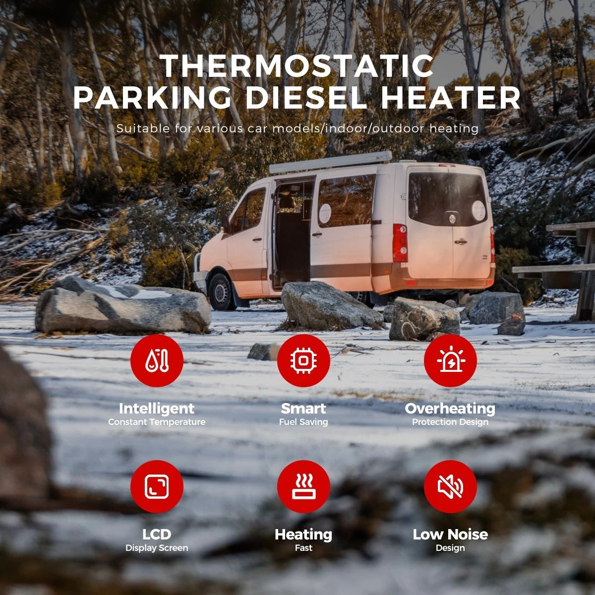Sunster 12V/24V 8KW Diesel Air Heater Bluetooth APP Night Heater All-in-One with Remote Control Parking Air Heater for Car RV