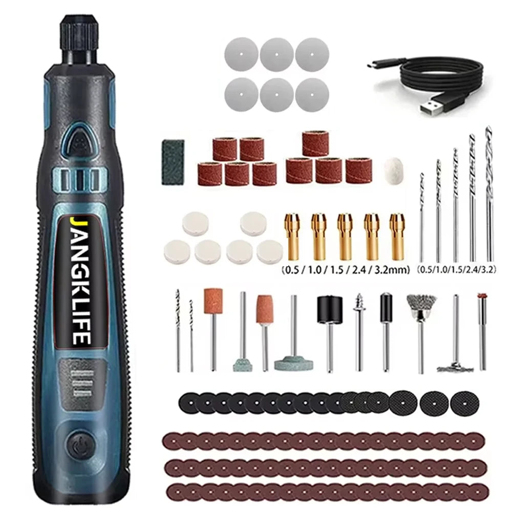 JANGKLIFE USB Cordless Rotary Tool Kit Woodworking Engraving Pen DIY For Jewelry Metal Glass Mini Wireless Drill